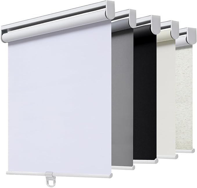 AOSKY Cordless Roller Shades Blackout Blinds for Windows Room Darkening Rolled Up Shades with Spring System, UV Protection Window Shades Door Blinds for Home and Office (28.5" W x 72" H, White)