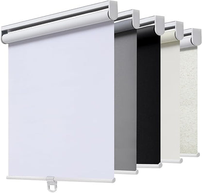 AOSKY Cordless Roller Shades Blackout Blinds for Windows Room Darkening Rolled Up Shades with Spring System, UV Protection Window Shades Door Blinds for Home and Office (34" W x 64" H, White)