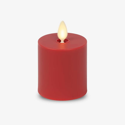 Luminara Outdoor Votive Flameless LED Candle, Cherry Red 2" x 3.2", Moving Flame Battery Operated Timer Remote Ready IPX4 Matte Plastic Finish