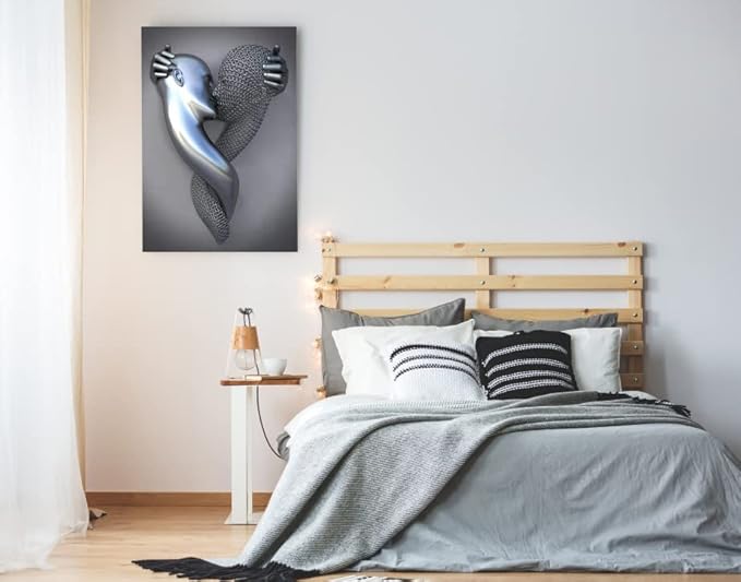 3D Wall Art Decor Artwork Figure Statue Modern Art Canvas Painting,Large Wall Art for Bathroom Bedroom Decoration (Kissing Couple)