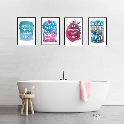 Set of 4 Framed Motivational Wall Art Inspirational Quote Watercolor Phrase for Living Room Decor, Canvas Painting Posters Print Pictures for Office Bedroom Home kitchen Decoration