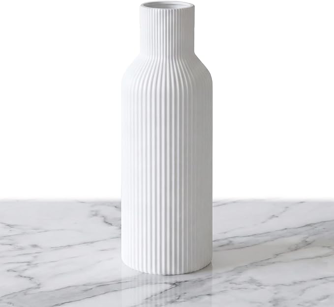 Large White Tall Ceramic Vase,Modern Matte Vertical Ribbed, Nordic Minimalist for Pampas, Dried & Fresh Flowers,Home Decor for Living Room, Coffee Table, Bookshelf, Entryway, Farmhouse