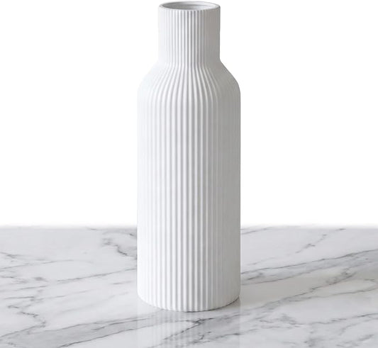 Large White Tall Ceramic Vase,Modern Matte Vertical Ribbed, Nordic Minimalist for Pampas, Dried & Fresh Flowers,Home Decor for Living Room, Coffee Table, Bookshelf, Entryway, Farmhouse