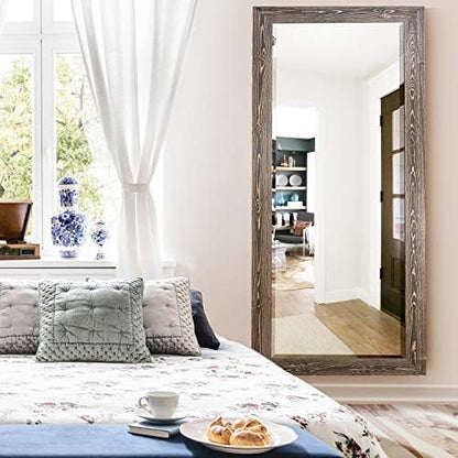 Renditions Gallery Full Body Mirror Dark Room Walnut Wooden Framed Large Standing Wall Mirror Farmhouse Boho Wall Mounted Decor for Bedroom Living Room Bathroom - 61"x25" LT07