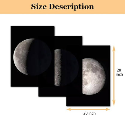 Pacimo Moon Canvas Prints Wall Art Space Pictures Paintings Modern Gallery Wrapped Black and White Abstract Sky Giclee Artwork for Living Room Bedroom Home Office Decor Ready to Hang - 20"x28"x3 Panel