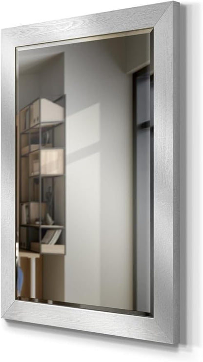 Renditions Gallery Rustic Rectangular Silver Wood Frame Vanity Body Mirror Verticle Or Horizontal Aesthetic Wall Mounted Mirror Decor for Bedroom Living Room Bathroom - 41"x29" LT07