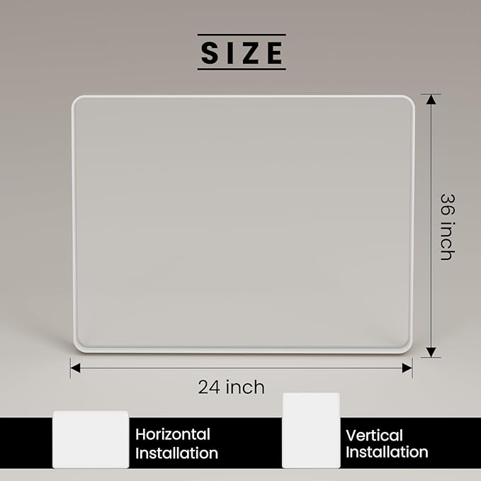 JISOSO White Bathroom Mirror 24x36 Inch, White Metal Framed Bathroom Mirror for Wall, Rounded Rectangle Matte Bathroom Vanity Mirror, Tempered Glass, Anti-Rust, Horizontal/Vertical