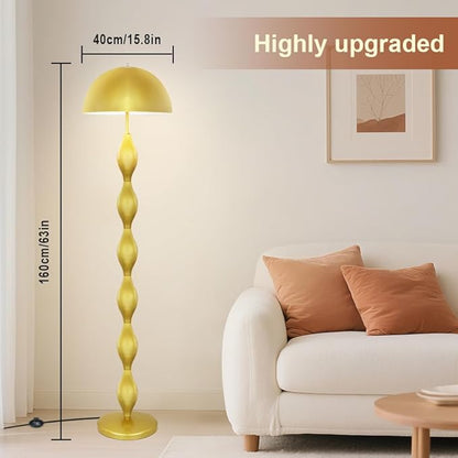 Floor Lamp Creative Mushroom Lamp, Gold Standing Lamp with Foot Switch, Creamy Style Modern Tall Lamp for Living Room, Bedroom, Office, Corner, E26/E27 Bulbs Compatible