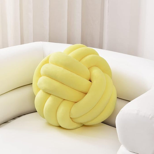 Sioloc Soft Knot Ball Pillows,Round Throw Pillow Cushion Home Decoration Plush Pillow,Throw Knotted Pillow Handmade Round Plush Pillow（13.7inches,Yellow）