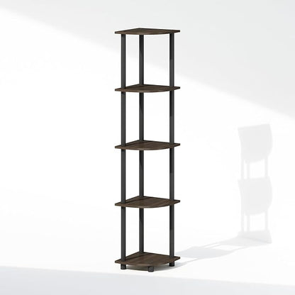 Furinno Turn-N-Tube Storage Shelves, 5-Tier Book Shelf, Corner Shelf, Toolless Open Shelves, for Organization and Storage, Living Room, Home Office, Hallway, Bedroom, Dark Brown Grain
