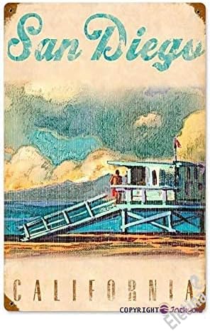 Metal Sign San Diego Life Guard Tower Rustic Vintage Metal Wall Art Home Decor Metal Decor Wall Sign 12x8 Inches