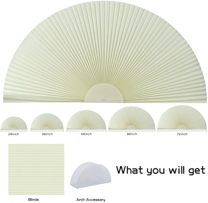 Arch Window Shade Blackout Cellular Shades Half Circle Moon Small Window Covering No Drill Honeycomb Blinds for Indoor Windows Room Darkening Easy Install Light Blocking Blinds (1, Beige, 24x12inch)