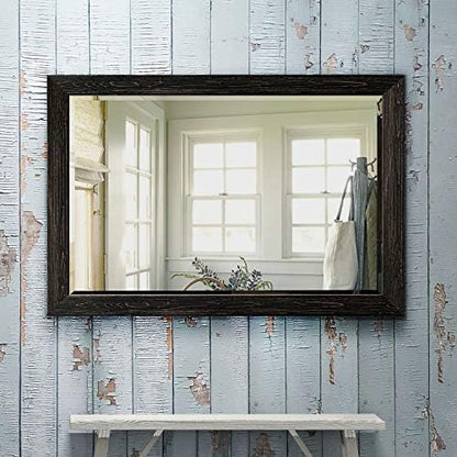 Renditions Gallery Rectangular Vintage Black Wood Framed Body Mirror Verticle Or Horizontal Farmhouse Wall Mounted Vanity Mirror for Living Room Bedroom Home Decor - 41"x29" LT07