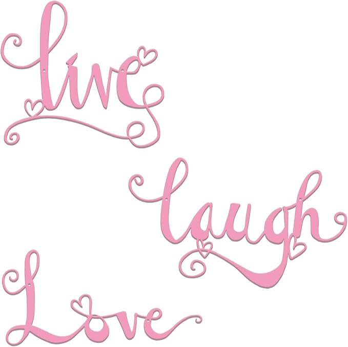 ESTART 3 Pieces Black Metal Letter Sign Decor 'Live Laugh Love' WordArt Wall Art Decor for Home Indoor Outdoor Bedroom Living room Bathroom and Office (Pink)
