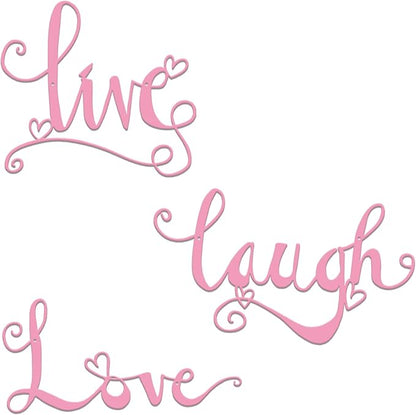 ESTART 3 Pieces Black Metal Letter Sign Decor 'Live Laugh Love' WordArt Wall Art Decor for Home Indoor Outdoor Bedroom Living room Bathroom and Office (Pink)