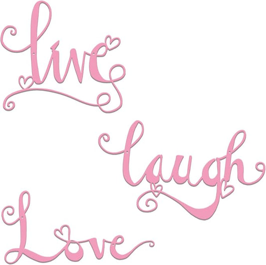 ESTART 3 Pieces Black Metal Letter Sign Decor 'Live Laugh Love' WordArt Wall Art Decor for Home Indoor Outdoor Bedroom Living room Bathroom and Office (Pink)