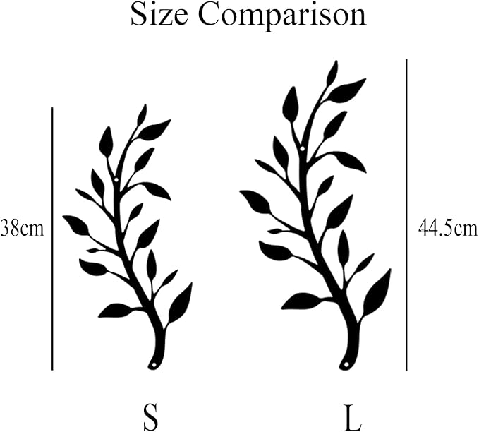 Yuzhuo 2 Pieces Metal Tree Leaf Wall Decor Branch Leaf Wall Art for Home Bedroom Living Room Iron Scroll Above The Bed Decorations (Black, L)