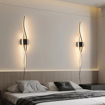 Daunton Modern Plug in Wall Sconces Set of Two, RC Dimmable LED Plug in Wall Light, Black Sconce Wall Lighting for Living Room, Hallway, Bedroom