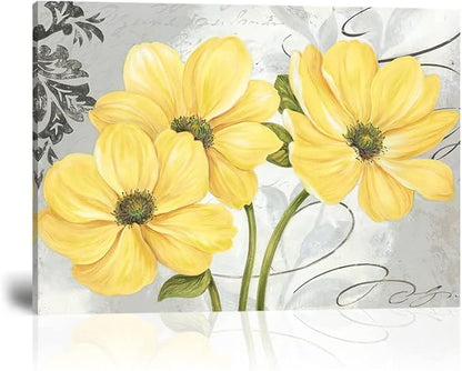 Yellow Flowers Wall Art Abstract Print Canvas Home Decor Pictures Poster for Bathroom Bedroom Living Room Office Large Painting Photo Framed Ready to Hang(12''H x 18''W)