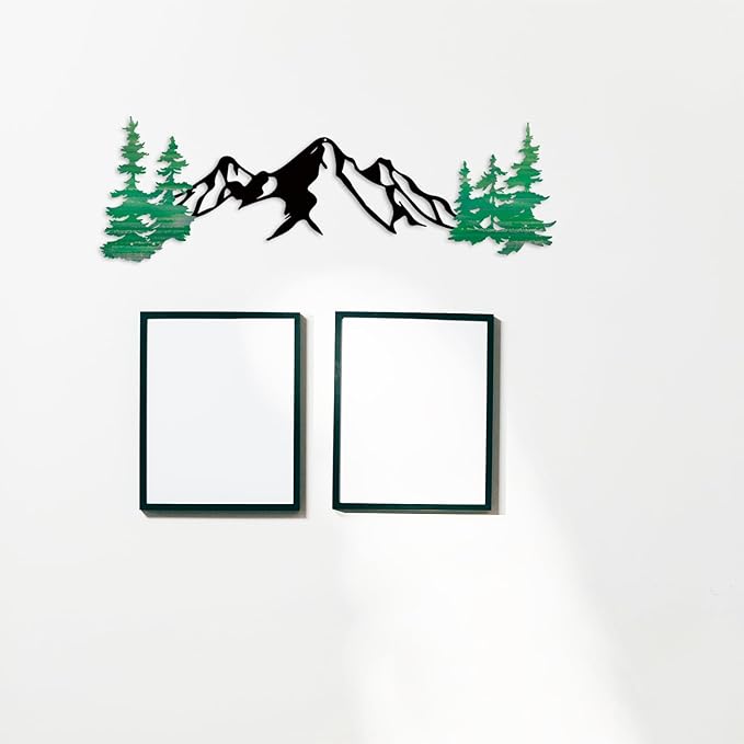 Yuzhuo Metal Mountain Wall Art Decor, Mountain Forest Silhouette Art Suitable for Living Room Bedroom Indoor Outdoor Garden Home Decoration (Green, 34.5L x 11W)
