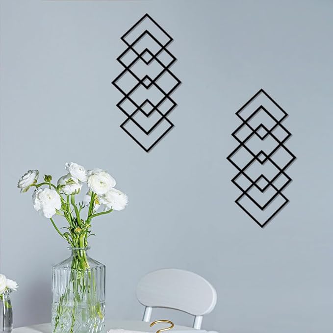 DUOOLN Large 2Pcs Abstract Metal Wall Art Decor, Black Modern Geometric Hanging Sign, Minimalist Single Line Décor Sculptures, Living Room Bedroom Bathroom Office Farmhouse Decoration-17.32 x 9.6 in