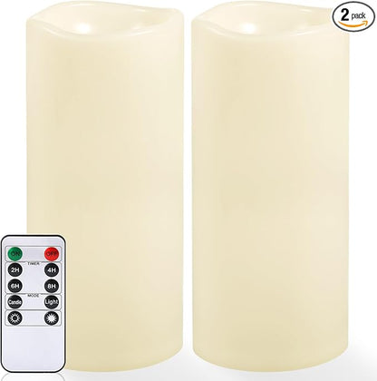 NURADA Large Outdoor Flameless Candles 12" x 5" - Waterproof LED Pillar Flickering Candle Battery Operated with Timer Remote Control for Patio Porch Lanterns Decor - Long Lasting Set of 2