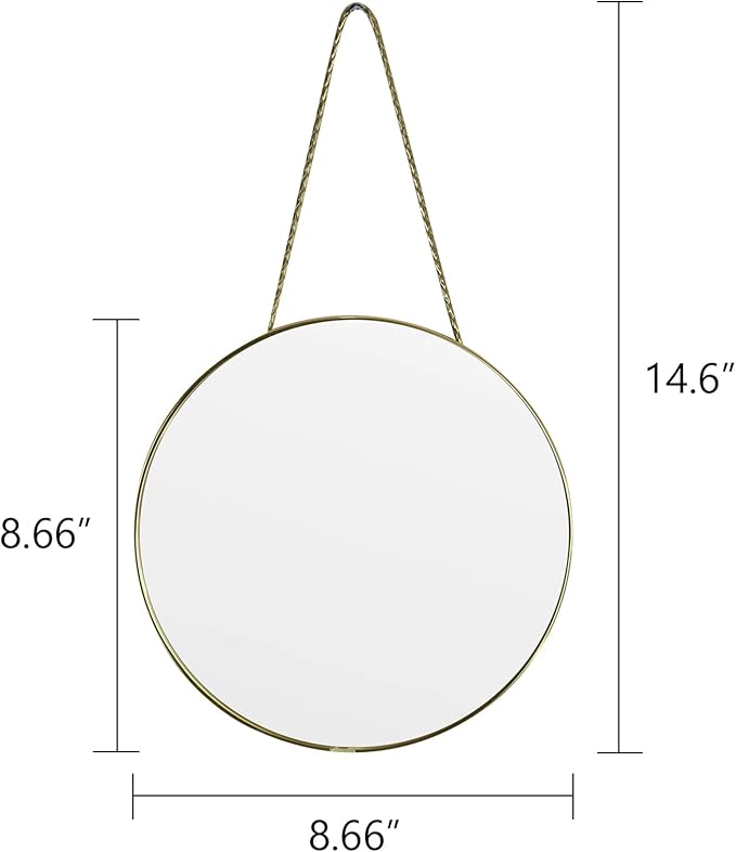 Round Wall Mirror Door Mirror PVC Plastic Frame (Gold, 8.66 inch)