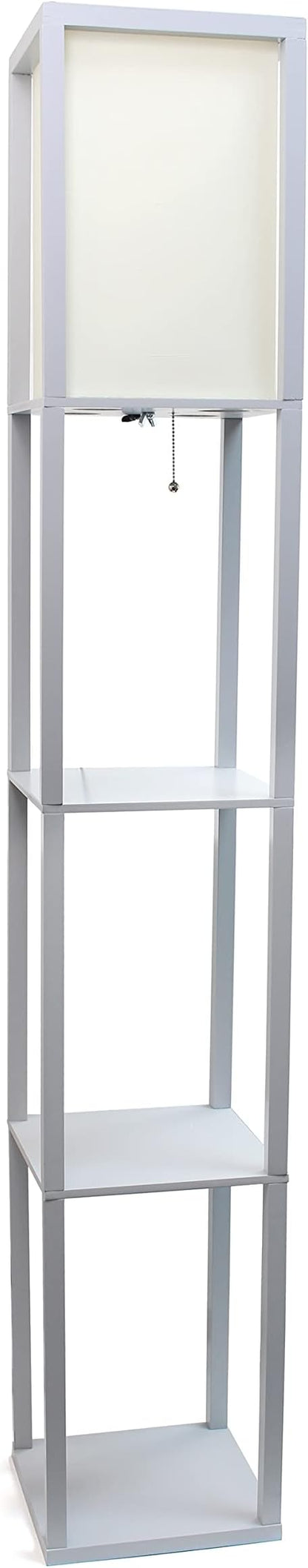 Simple Designs LF1014-GRY Etagere Organizer Storage Shelf Linen Shade Floor Lamp, Gray