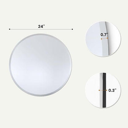 24 Inch Round Frameless Bathroom Mirror with Solid Backing, Beveled Edge Circle Vanity Mirror for Over Sink, Small Wall Mirror for Entryway Bedroom Decor