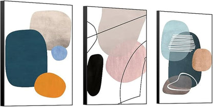 MPLONG Wall Art 3 Pieces Of Framed Decorative Paintings Abstract Simple Orange White Blue And Other Color Blocks Wall Art Canvas Prints Home Decoration Gifts Size 20" x 28" x 3 Panels