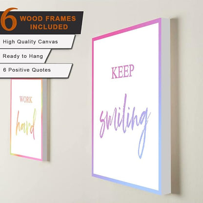 Motivational Wall Art for Women, Framed Inspirational Wall Art Canvas Positive Quote for Living Room Bedroom Office, Stretched Ready to Hang (Set of 6, 8X10in, Framed)