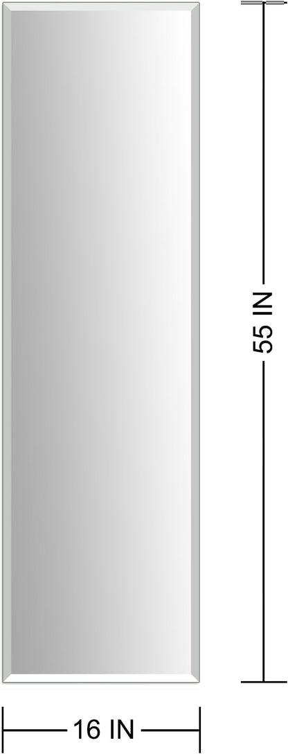 Ruomeng Frameless Full Length Mirror for Wall, 55x16 Inch Bathroom Vanity Mirror Farmhouse, Large Rectangle Mirror with Beveled Edge, Tempered Glass, Hangs Horizontally or Vertically