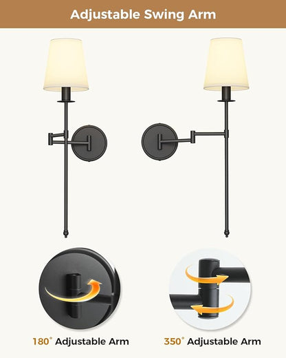 Joosenhouse Black Wireless Wall Sconces Set of 2, Battery Operated Wall Lights with Remote Control, 9 RGB Color Options, 24.8 inch Dimmable Wall Lights for Hallway, Bedroom, Living Room