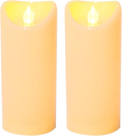 CANDLE CHOICE Outdoor Battery Operated Flameless Candles with Remote Timer Waterproof Flickering Plastic Electric LED Pillar Lights for Lantern Patio Garden Wedding Party Decorations 3x7 Inches 2 PCS