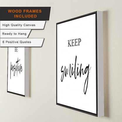 Inspirational Wall Art, Framed Motivational Canvas Wall Art Positive Quote for Living Room Bedroom Office, Stretched Ready to Hang (Set of 6, 8X10in, Framed)