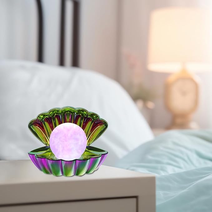 LKUA Shell Pearl Beach Themed Night Light, RGB 8 Colors Changing Mood Shell Pearl Lamps, Bedside LED Clamshell Portable Night Lights for Bar (Electroplating Colorful)