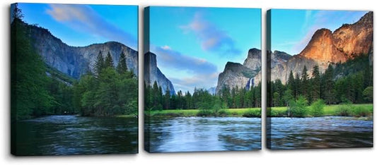 Pacimo Mountain Canvas Wall Art Panorama of Yosemite Valley Pictures Painting National Park Modern Artwork Lake Nature Landscape Framed Wall Art for Living Room Bedroom Office Wall Decor - 12"x16"x3