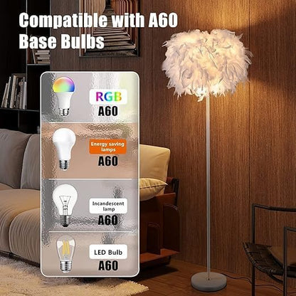 Feather Floor Lamp,59in Simple Modern LED Standing Lamp,White Feather Floor Lamp for Bedroom,Living Room,Dining Room and Office(Bulb not Included)