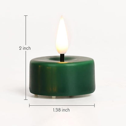 Eywamage Green Flameless Wax Tealights with Remote Batteries, Flickering LED Tea Votive Candles Set of 10