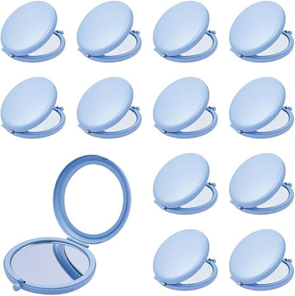 Compact Mirror for Purse, Metal Round Shell, Double-Sided 1X/12X Magnifying, Portable Travel Small Makeup Mirror, Mini Pocket Mirror, Baby Blue, 12 Packs