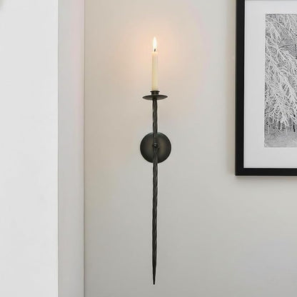 Large Wall Candle Holder Set of 2 Twisted Candle Sconces Wall Mount Metal Candle Holders Decor for Bedroom Dining Room 23.5" (Black)