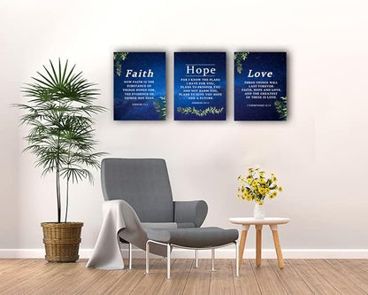 Faith & Hope Bible Verse Wall Art - Christian Canvas Wall Art, Religious Decor Gift for Living Room & Bedroom (29 x 38cm x 3pcs) Framed Starry Sky