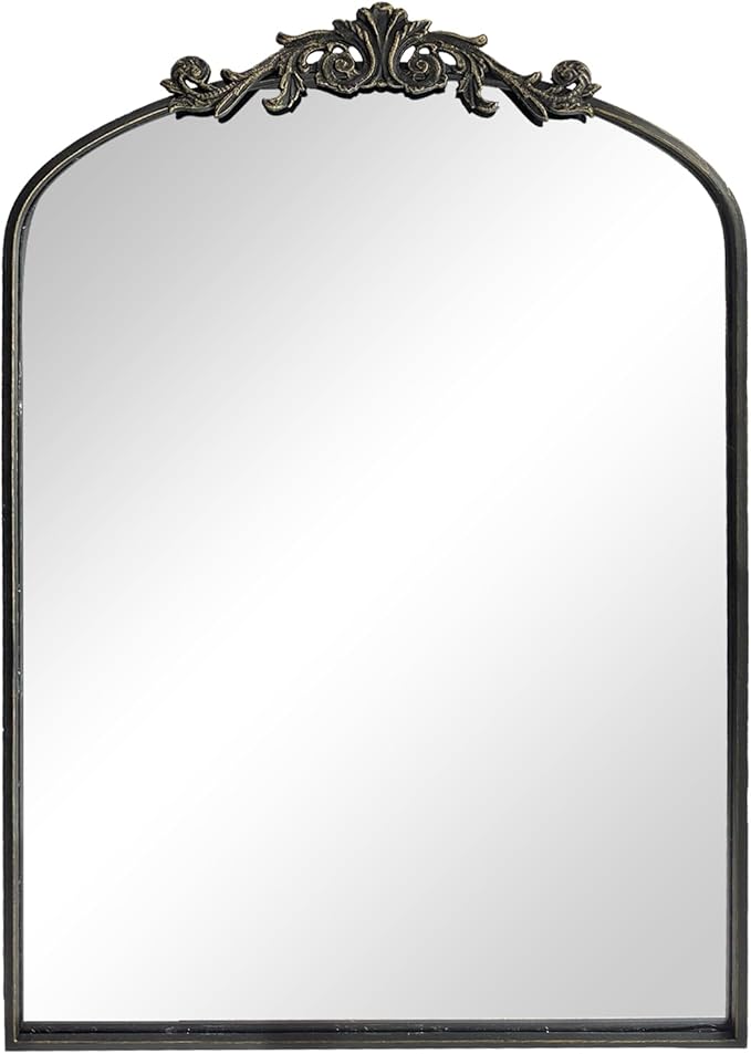 HQiJun Black Vintage Wall Mirror Window Decorative Traditional Mirrors Antique Arched Farmhouse for Living Room Bedroom Entryway Bathroom Vanity (36 * 24 * 1.2, Black)