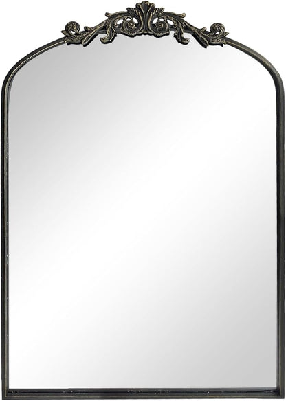 HQiJun Black Vintage Wall Mirror Window Decorative Traditional Mirrors Antique Arched Farmhouse for Living Room Bedroom Entryway Bathroom Vanity (36 * 24 * 1.2, Black)