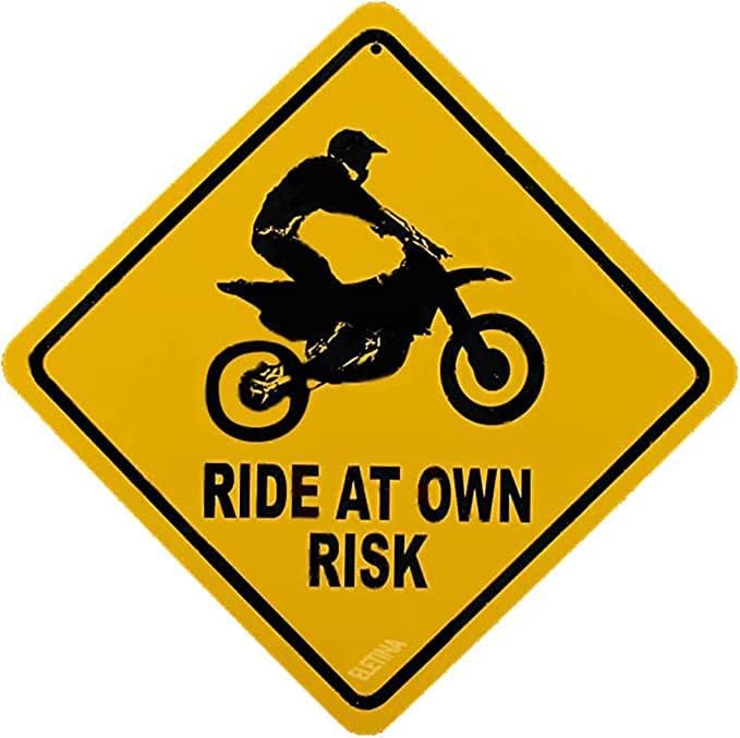 Retro Metal tin Sign Treasure Gurus Caution Ride at Own Risk Dirt Bike Warning Sign Home Cave Garage bar Wall Decoration Vintage Metal Sign 12 x 12 inch