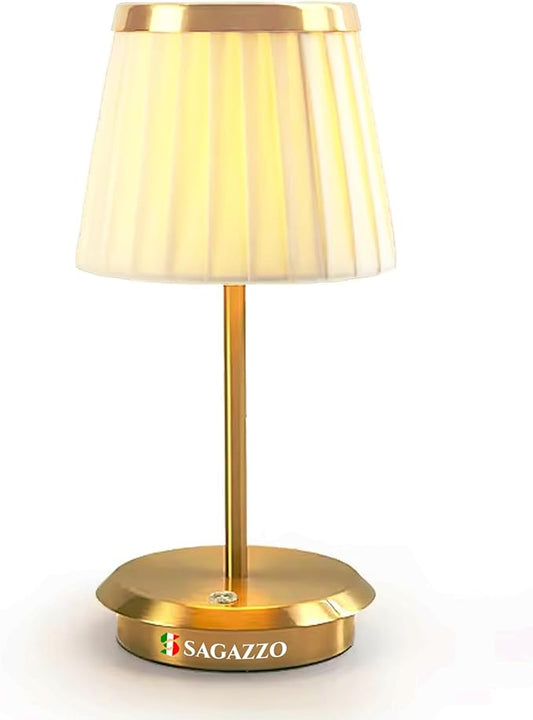 SAGAZZO Italian Style Cordless Table Lamp with Dimmer, 4200 mAh Rechargeable Battery, 3 Different Color temperatures Fabric Shade Desk Lamp, Bedside Night Lamp for Restaurant/Camp Living & Dining Room