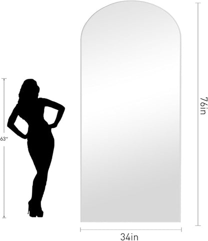 Dewfig Arched White Full Length Mirror,76"X34" Large Floor Mirror, Full Body Mirrors for Leaning or Hanging, Standing Mirrors for Bedroom, Living Room,Dressing Room, Aluminum Alloy Frame, White