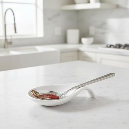 Nihow Ceramic Spoon Rest: 4 Inch Stable Utensil Rest - Heat Resistant Spoon Holder for Kitchen counter/Countertop/Stove Top - Dishwasher Safe - Matte White (1 PC)