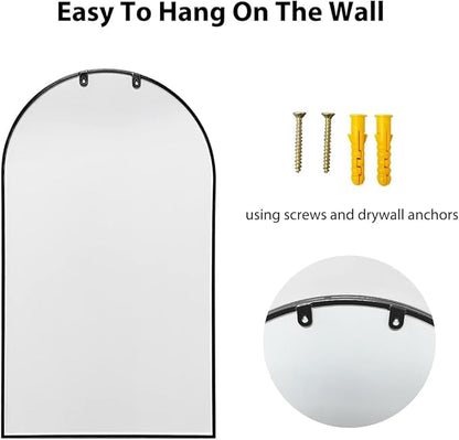 Wall Mounted Mirror, 30“x20 Black Bathroom Mirror, Arched Window Mirrors for Wall, Arched Top Mirror with Metal Frame, Vanity Mirror for Living Room or Bedroom