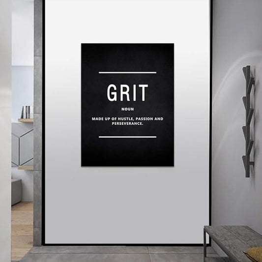 Inspirational Wall Art Motivational Posters Prints on Canvas Modern Inspiring Quotes Office Painting Grit Noun Picture Wooden Framed Artwork Decor for Living Room Office Home Easy to Hang (18”Wx24”H)